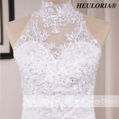 HEULORIA mermaid wedding dress high neck lace beading bride dress long train Robe de mariage ME-0115