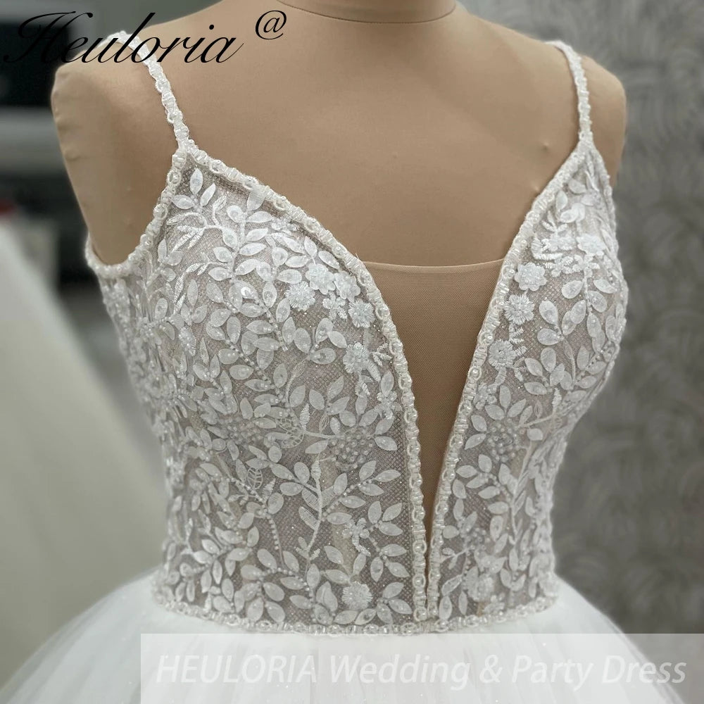 Charming Glitter Spaghetti Straps A line wedding dress lace beadinf bridal dress For Formal Party Vestidos De Novia Customized AL-1031