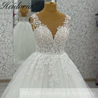 HEULORIA V-neck Sparkly Glitter tulle Wedding Dress Women Robe Civil Lace Appliques A Line Boho Bridal Gown Customized AL-1045