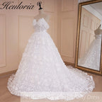 HEULORIA off shoulder A line Wedding Dress Sparkly Glitter 3D floral Bridal dress customize BA-531B