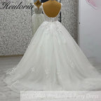 HEULORIA Princess Wedding dress Sparkly Plunging V Necklace Bride Gowns Lace Up Back Customized BA-1047