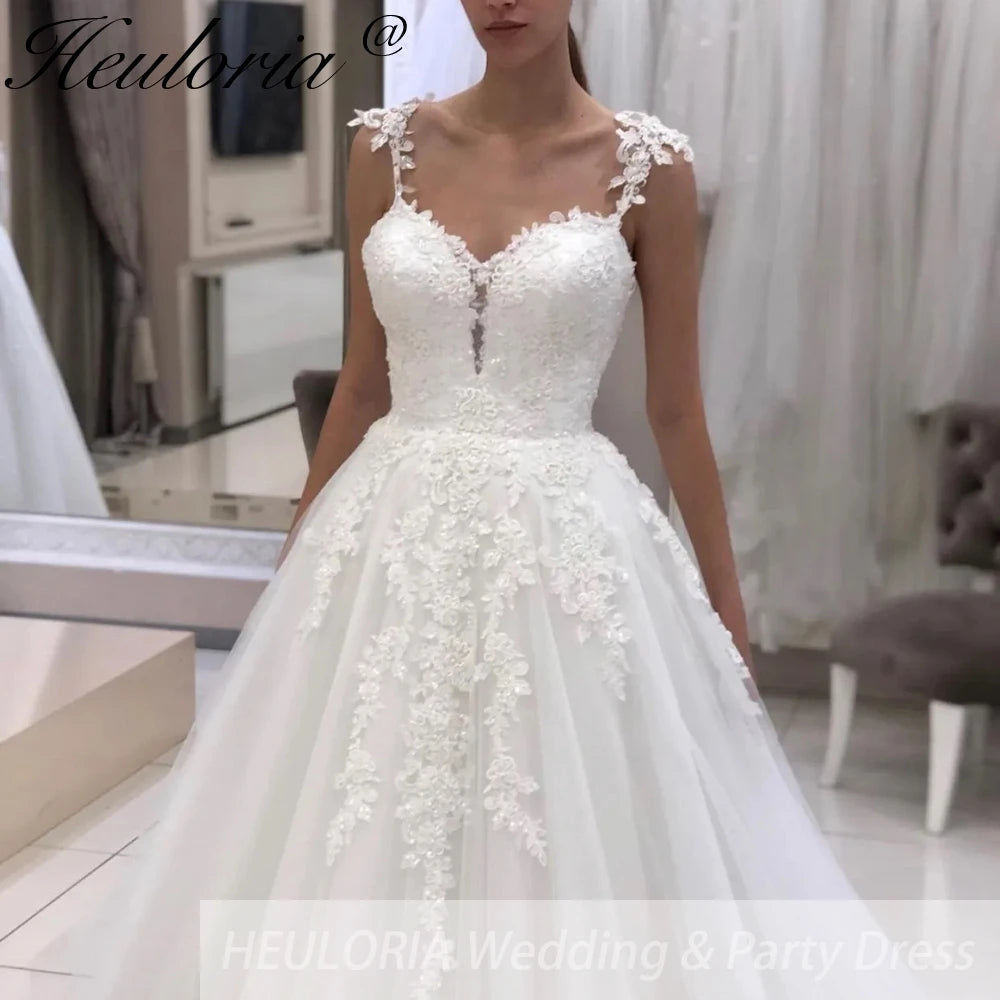 HEULORIA Romantic Floral Lace A-Line Wedding Dress with Sweetheart Neckline & Detachable-Look Petal Straps BA-857 Immagine principale del prodotto