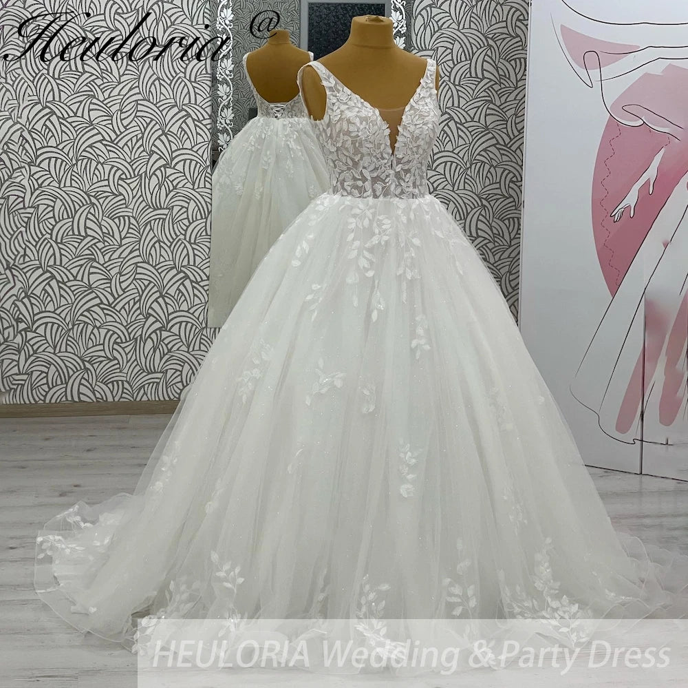 HEULORIA Princess Wedding dress Sparkly Plunging V Necklace Bride Gowns Lace Up Back Customized BA-1047 Main image
