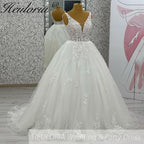 HEULORIA Princess Wedding dress Sparkly Plunging V Necklace Bride Gowns Lace Up Back Customized BA-1047