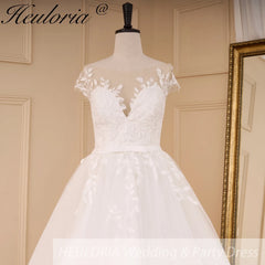 HEULORIA Sparkly Glitter A line Wedding Gowns sheer sweetheart neckline lace Bride Dresses robe de mariee A line Wedding Bridal Gown
