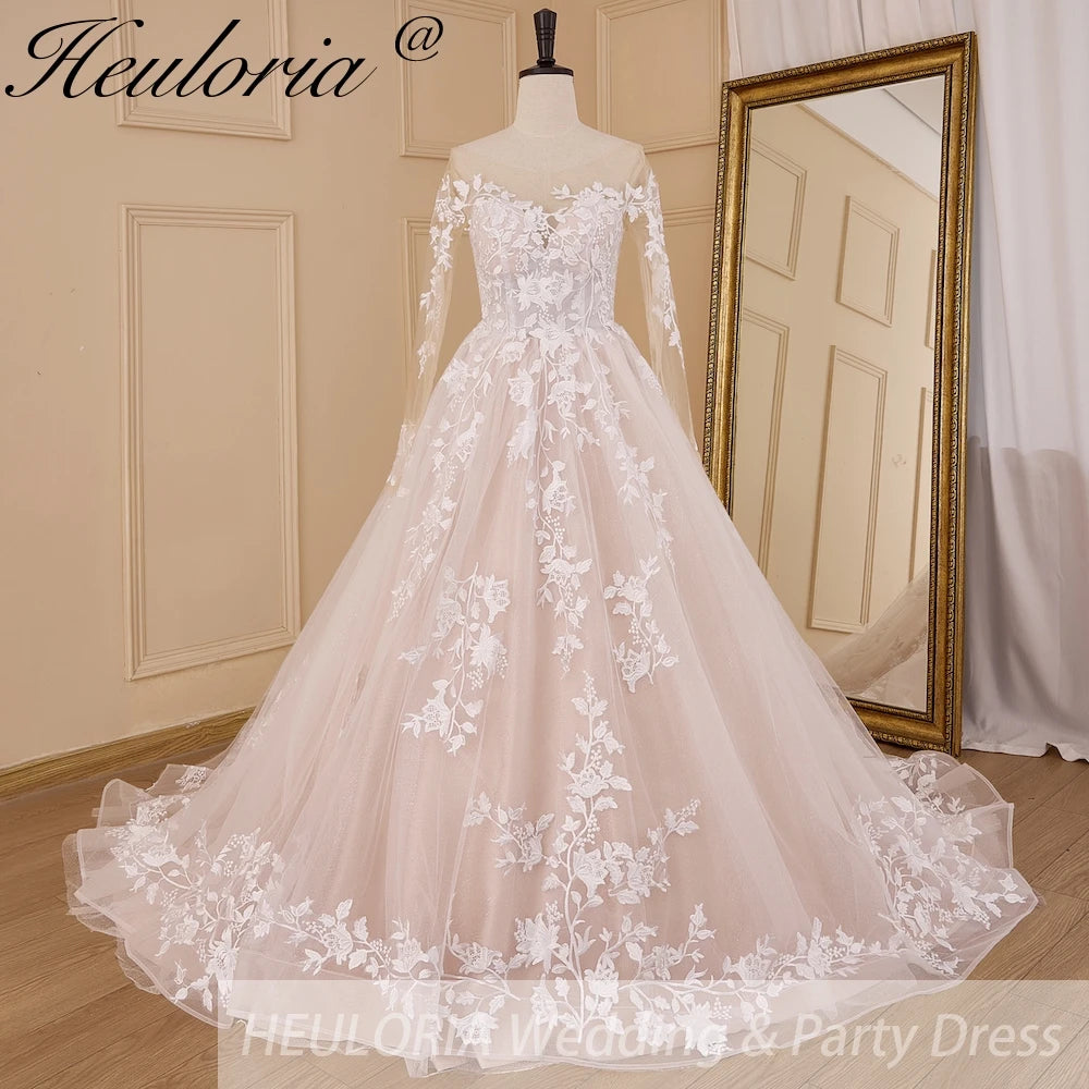 Illusion Sweetheart Floral Lace Long Sleeve A-Line Wedding Dress BA-834