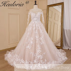 Illusion Sweetheart Floral Lace Long Sleeve A-Line Wedding Dress BA-834