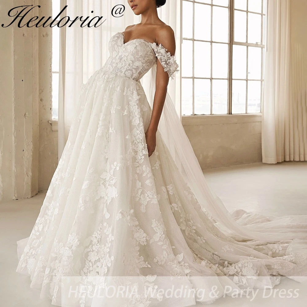 HEULORIA Princess Ball Gown Wedding Dress off shoulde bride dress plus size robe de mariee Lace beading Wedding Gown court train BA-864