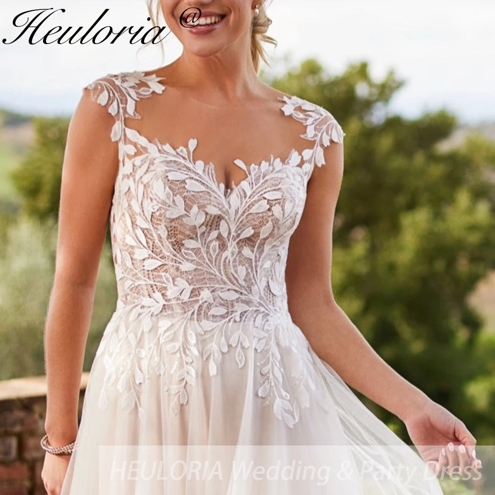 HEULORIA elegant A line Wedding Dress Sparkly Glitter lace bride dress for garden beach wedding AL-755