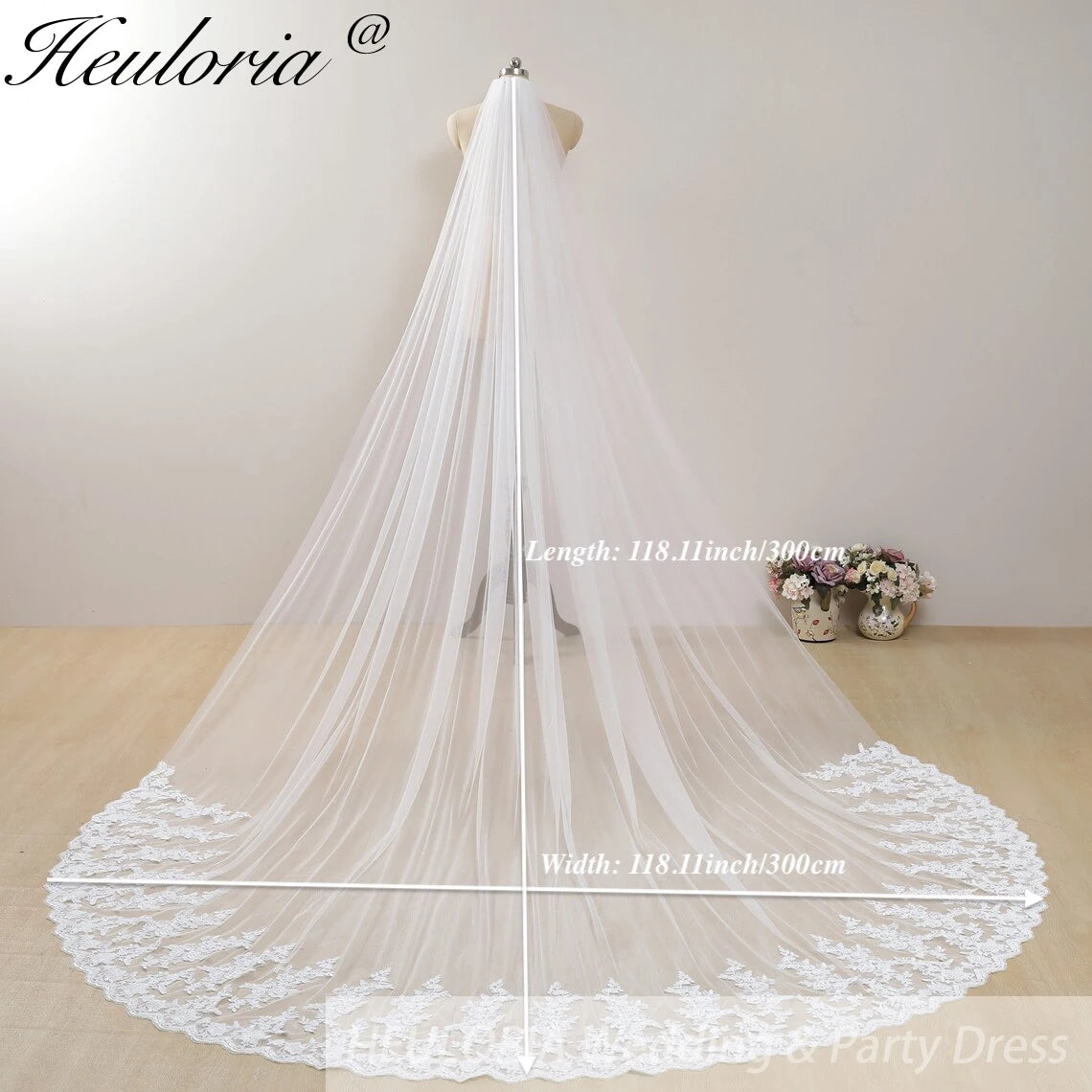 Cathedral Wedding Veil Lace bridal veil with Metal Comb Length 300cm width 300cm for Bride VL-114
