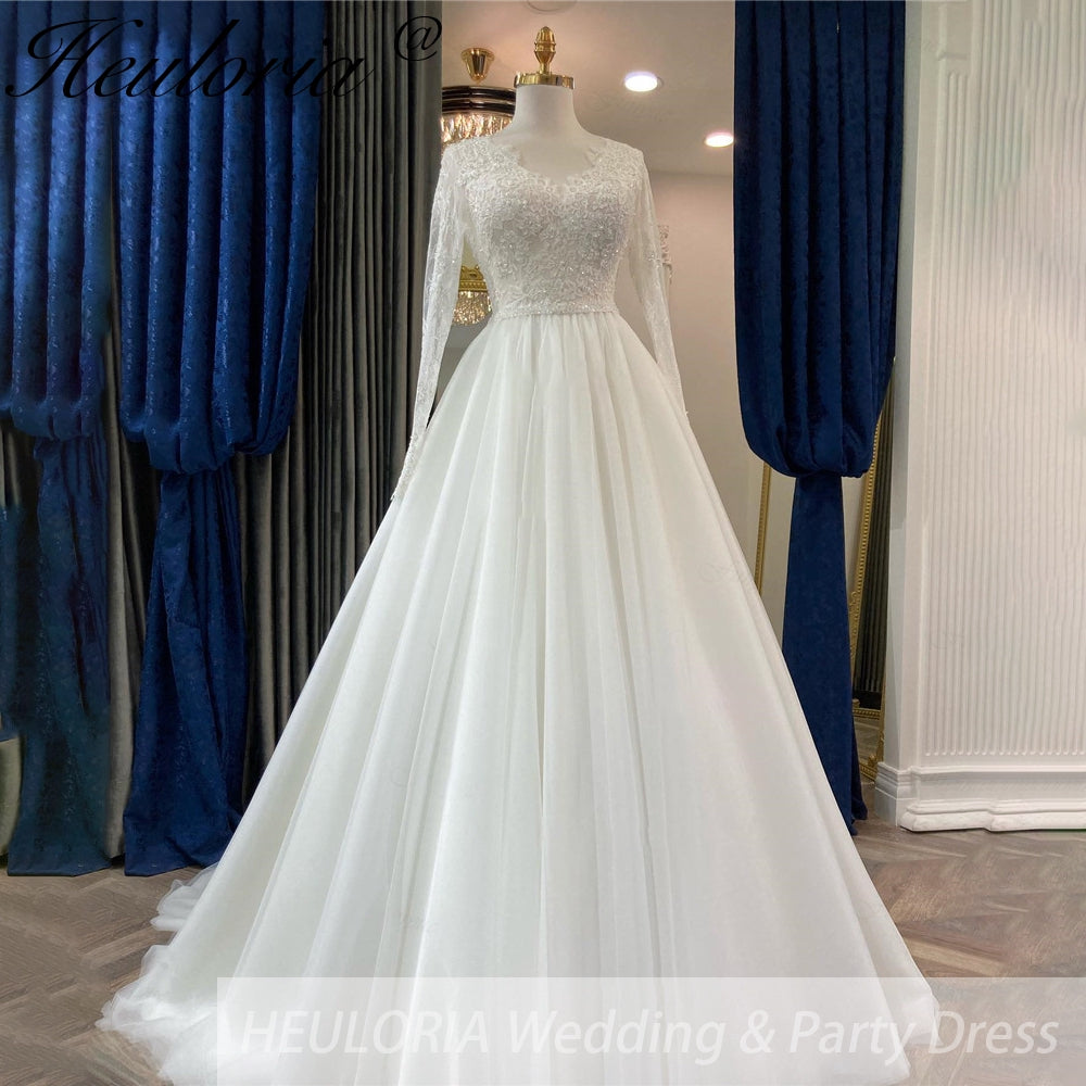 HEULORIA elegant A line wedding dress long sleeve Sparkly Glitter lace beading bride dress Robe De Mariee Wedding Bride Dress AL-249 Secondary image