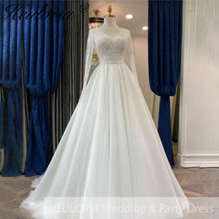 HEULORIA elegant A line wedding dress long sleeve Sparkly Glitter lace beading bride dress Robe De Mariee Wedding Bride Dress AL-249