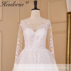 HEULORIA Sparkly Glitter A line Wedding Dress long sleeve lace bride dress plus size robe de mariee  A line Wedding Bridal Gown AL-832