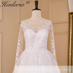 HEULORIA Sparkly Glitter A line Wedding Dress long sleeve lace bride dress plus size robe de mariee  A line Wedding Bridal Gown