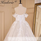 HEULORIA Romantic Off-the-Shoulder Sweetheart Neckline Lace Wedding Dress with Shimmering Cathedral Train BA-826