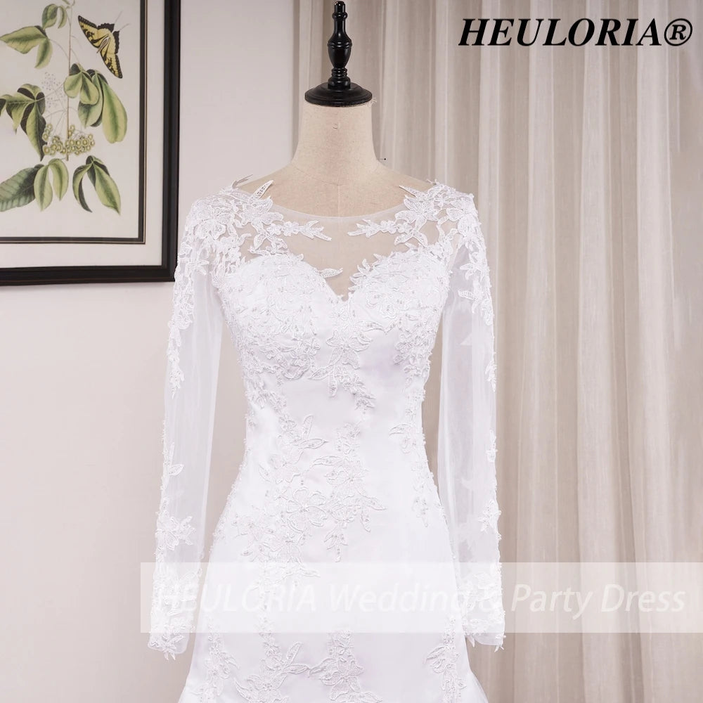 HEULORIA Mermaid Wedding Dresses long Sleeve sweetheart lace applique beading Bride Dress Robe de mariage customize ME-0324