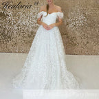 HEULORIA off shoulder 3D floral lace wedding dress lace up bride dress robe de mariee court train AL-746