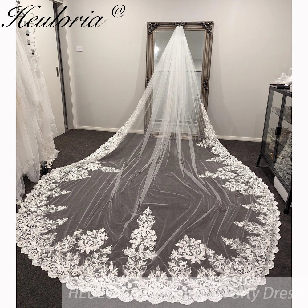 Vintage Lace Wedding Veils Floral Cathedral Veil,Floral Lace Cathedral Length Veil,Flowery Chapel Wedding Veil,Lace Chapel Length Veil/  VL-42
