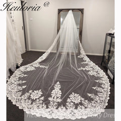 Vintage Lace Wedding Veils Floral Cathedral Veil,Floral Lace Cathedral Length Veil,Flowery Chapel Wedding Veil,Lace Chapel Length Veil/cl