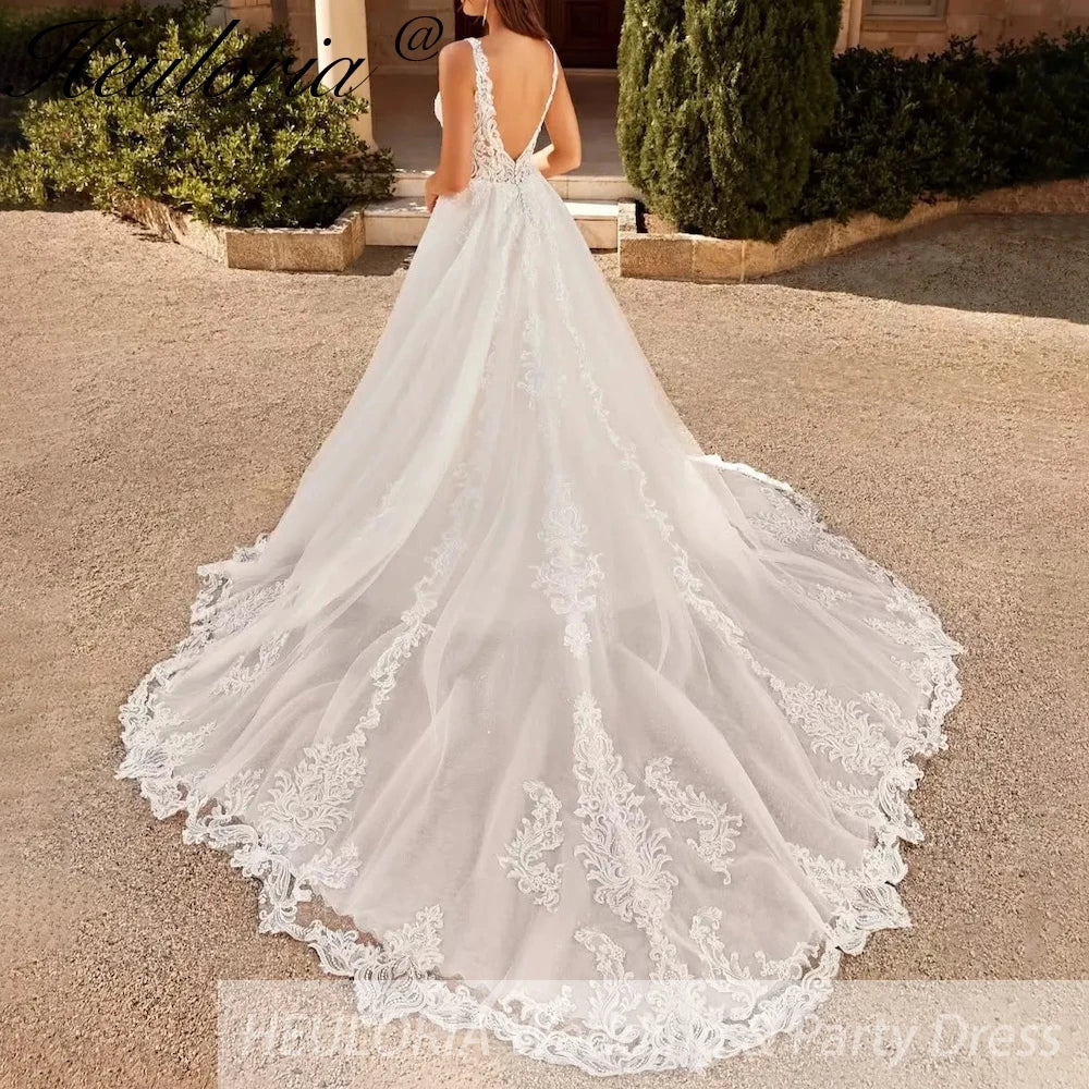 HEULORIA elegant ball gown princess wedding dress plug v neck lace beading bride dress Robe De Mariee Wedding gown BA-892