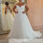 HEULORIA Sparkly Glitter A line Wedding Gowns Off Shoulder lace Bride Dresses plus size customize AL-878