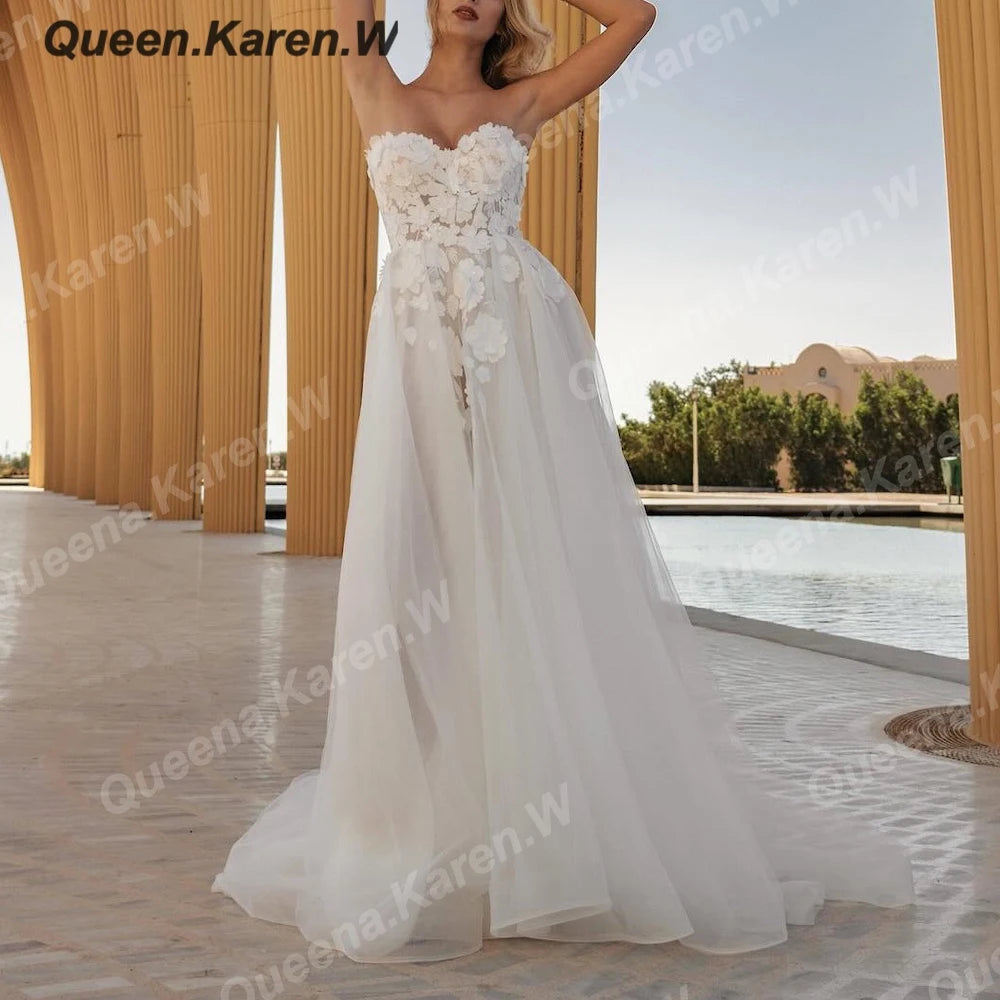 HEULORIA elegant A line wedding dress Sparkly Glitter tulle high split lace bridal dress AL-QK394