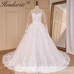 HEULORIA Princess Ball Gown Wedding Dress long sleeve bride dress off shoulder plus size robe de mariee Lace beads Bridal Gown BA-778A