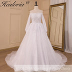 HEULORIA elegant A line wedding dress long sleeve beading lace bride dress plus size AL-839