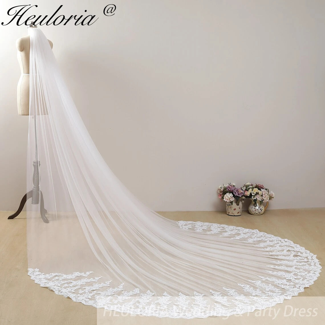Cathedral Wedding Veil Lace bridal veil with Metal Comb Length 300cm width 300cm for Bride VL-114
