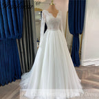 HEULORIA elegant A line wedding dress long sleeve Sparkly Glitter lace beading bride dress Robe De Mariee Wedding Bride Dress AL-249