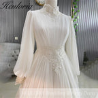 HEULORIA elegant lace beading Muslim ball gown Wedding Dress long sleeve high neck bride dress plus size bride Wedding Gown AL-358