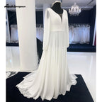 HEULORIA Plus Size Long Sleeve Chiffon Beach Wedding Dresses  Summer Women Boho Bridal Gowns robe de mariée grande taille AL-959