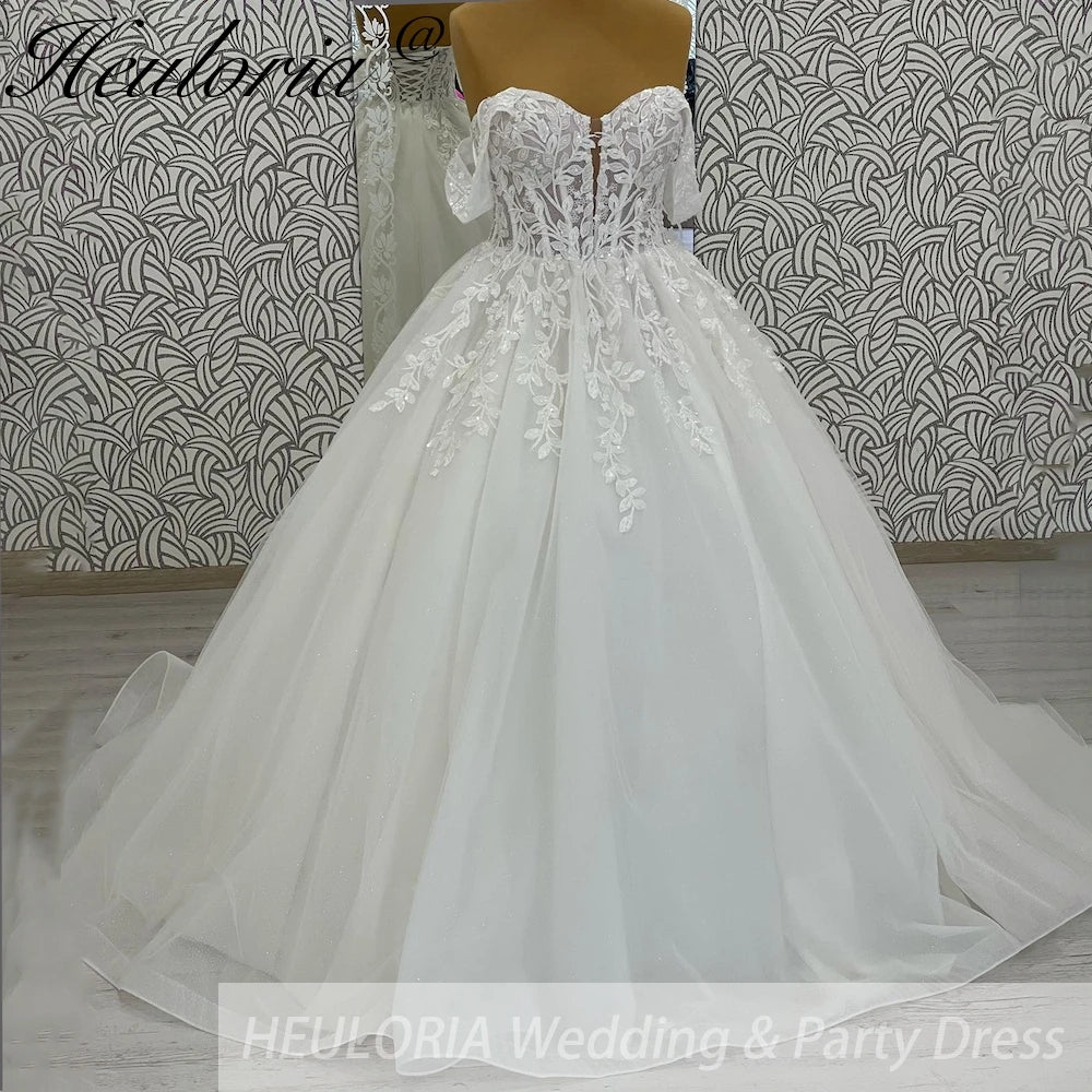 HEULORIA Sparkly Glitter Wedding dress Off The Shoulder 2025 Luxury Women Church Beach Bride Dresses Floral Lace Customized BA-1028
