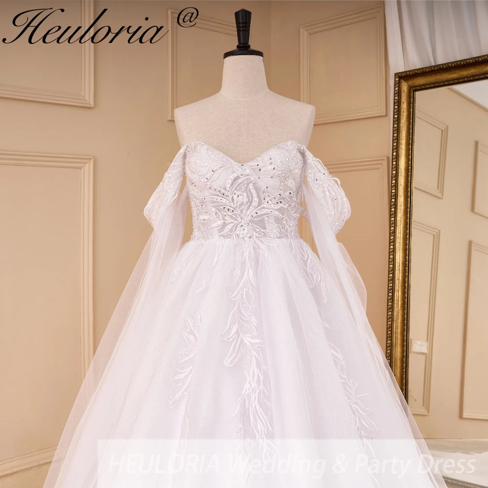 HEULORIA A line wedding dress off shoulder lace applique bridal dress Robe De Mariee Wedding Bride Dress AL-819A