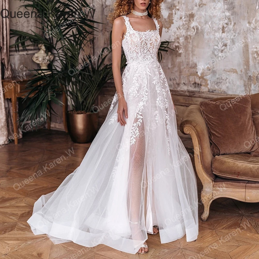 Queena.Karen.W Elegant Boho A line Wedding Dress lace bride dress robe de mariee A line Wedding Bridal Gown AL-QK10
