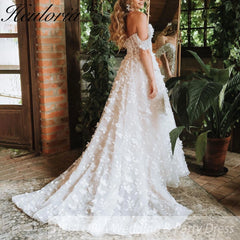 HEULORIA off shoulder A line Wedding Dress Sparkly Glitter 3D floral Bridal dress customize BA-531B