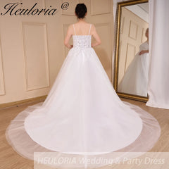 HEULORIA Lace Wedding Dresses A line Spaghetti Straps Bridal dress Robe De Mariee Wedding Bride Dress long train AL-807