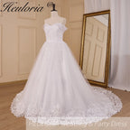 HEULORIA Romantic Off-the-Shoulder Lace Ball Gown Wedding Dress with Ruffled Sleeves and Cathedral Train BA-830