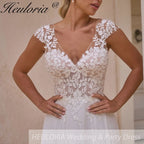 HEULORIA elegant A line Wedding Dress V neck lace chiffon bride dress for garden beach wedding AL-753