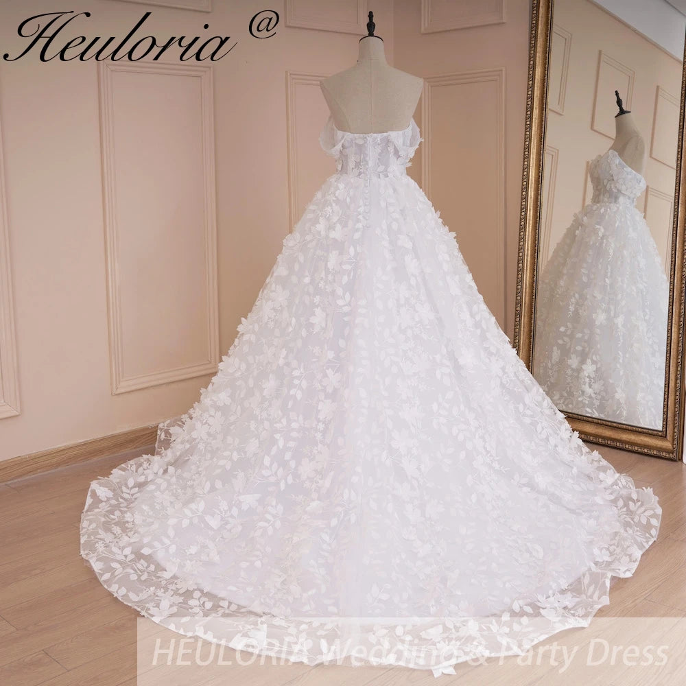 HEULORIA off shoulder A line Wedding Dress Sparkly Glitter 3D floral Bridal dress customize BA-531B