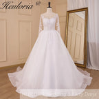 HEULORIA elegant lace appliqe A line Wedding Dress long sleeve organza skirt bride dress plus size robe de mariee Wedding Bridal Gown AL-833
