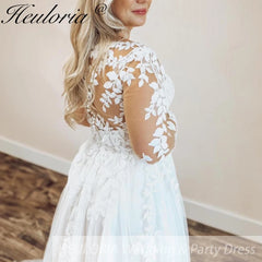 HEULORIA A line Wedding Dress long sleeve lace bride dress plus size robe de mariee  A line Wedding Bridal Gown
