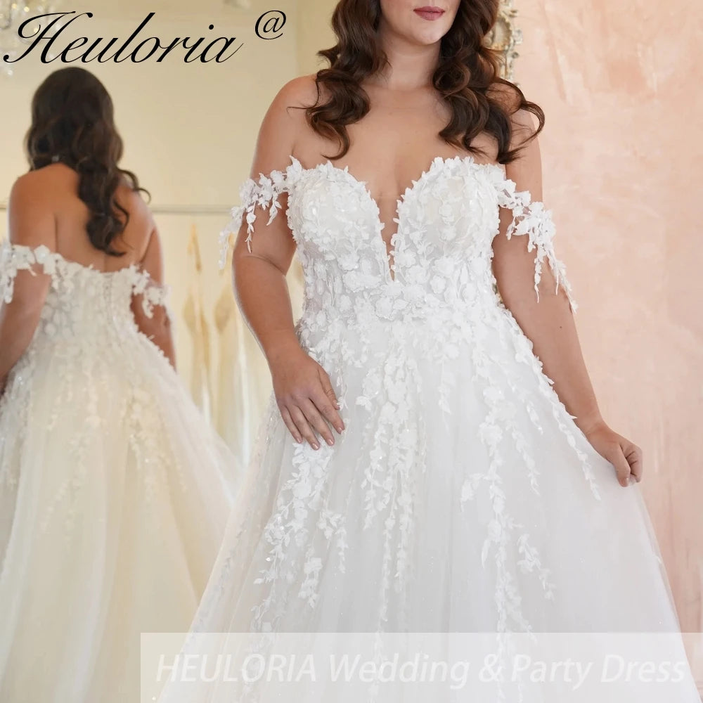 HEULORIA  plus size wedding dress off shoulder lace beading bride dress A line Robe De Mariee Wedding Bride Dress AL-764