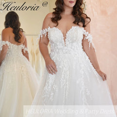 HEULORIA  plus size wedding dress off shoulder lace beading bride dress A line Robe De Mariee Wedding Bride Dress