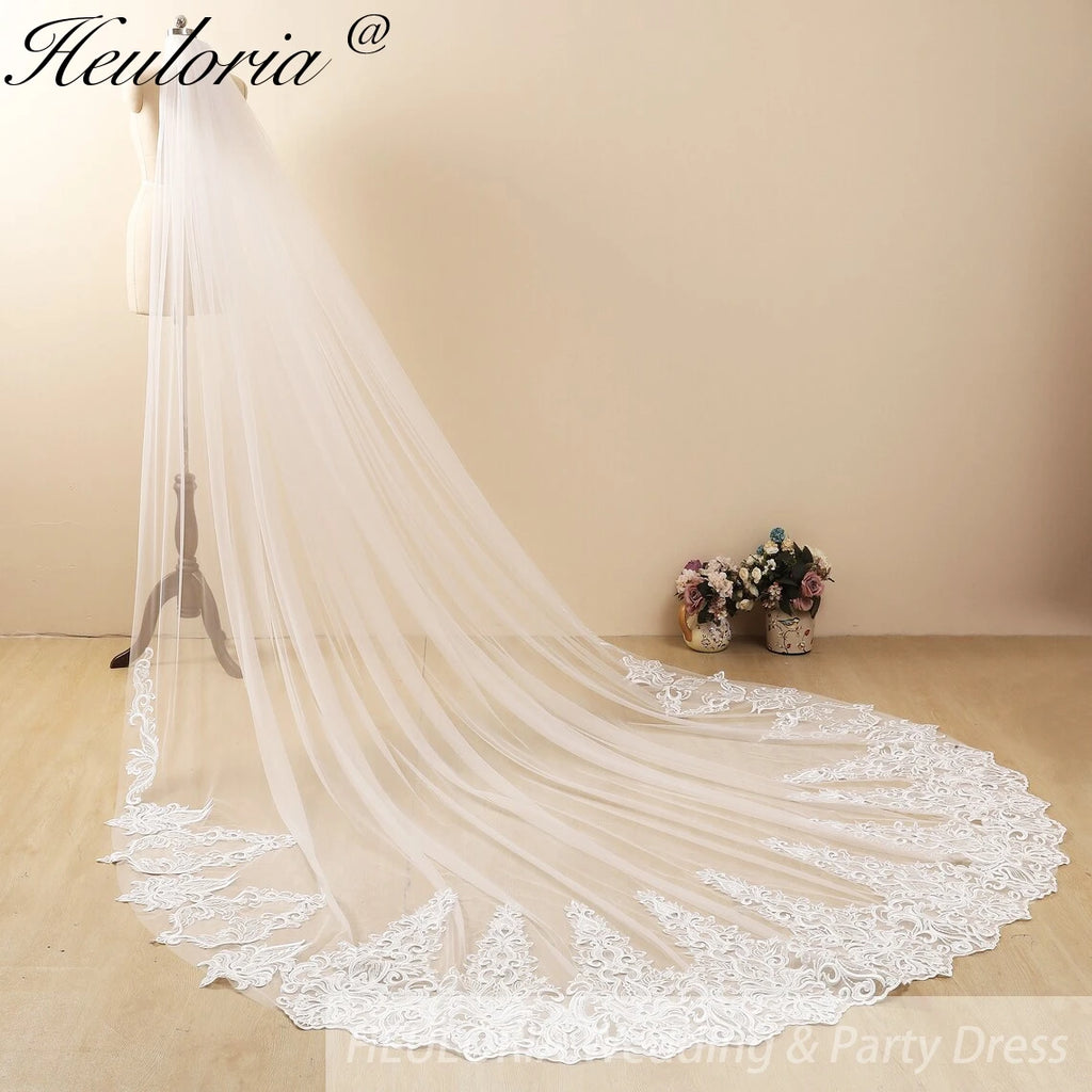 Cathedral Wedding Veil Lace bridal veil with Metal Comb Length 300cm width 300cm for Bride VL-119