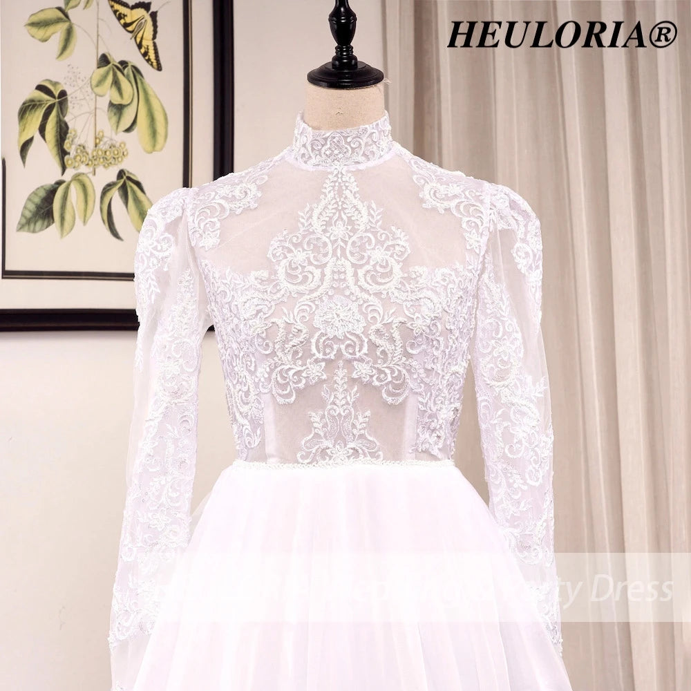 Boho Wedding Dress long sleeve high neck lace applique bride dress plus size robe de mariee A line Wedding Bridal Gown AL-HN0815