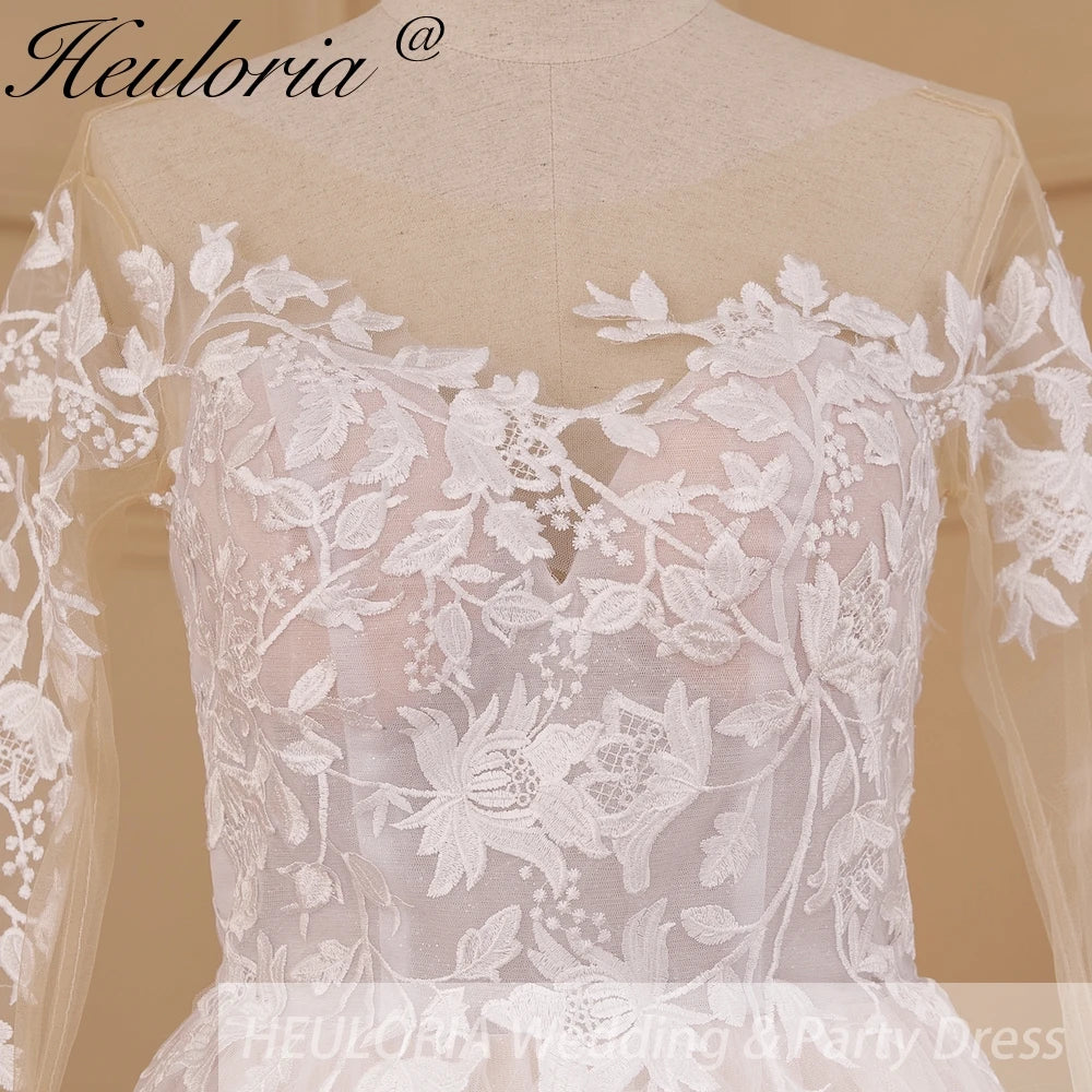 Illusion Sweetheart Floral Lace Long Sleeve A-Line Wedding Dress BA-834