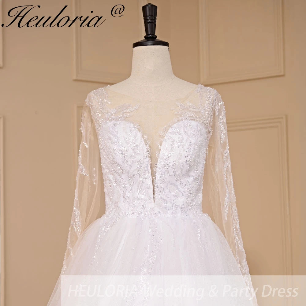 elegant A line wedding dress long sleeve beading bride dress Robe De Mariee Wedding Bride Dress long train AL-723