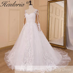 HEULORIA Princess Wedding Dress long sleeve V neck bride dress plus size robe de mariee Lace beading Wedding Bridal Gown BA-827