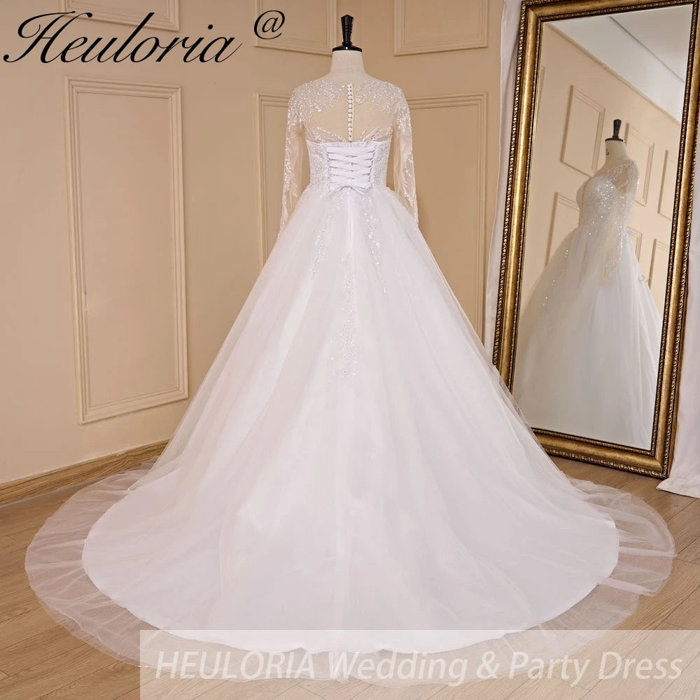 elegant A line wedding dress long sleeve beading bride dress Robe De Mariee Wedding Bride Dress long train AL-723